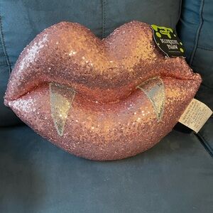Halloween home decor Pink sparkle sequin vampire teeth lips decorative pillow